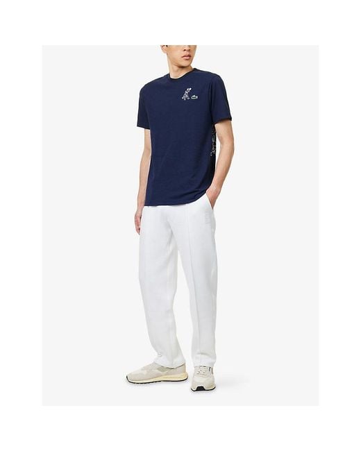 Lacoste Blue Graphic-Print Crew-Neck Cotton T-Shirt for men