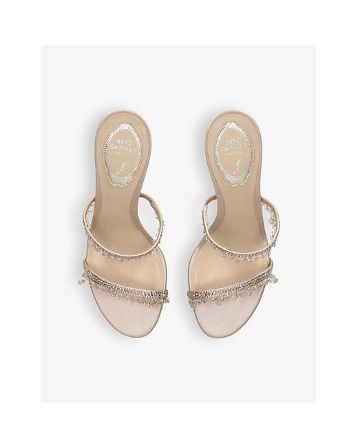Rene Caovilla White Margot Crystal-Embellished Satin Heeled Sandals