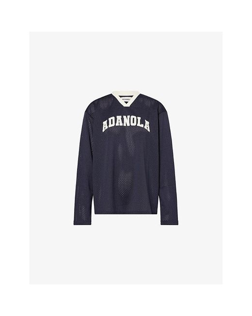 ADANOLA Blue V-Neck Long-Sleeves Woven Top