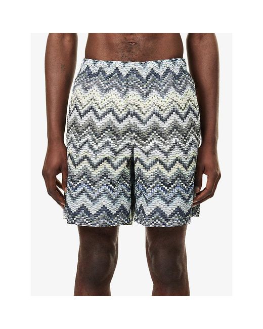 Missoni Gray Mid-Length Zig-Zag Print Swim Shorts for men