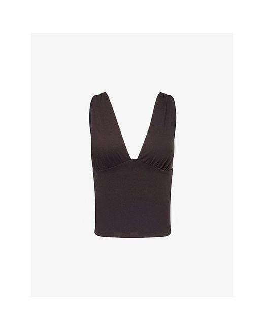 WE Are Tala Blue 365 Ruched Deep Plunge Stretch-Woven Top