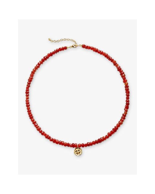 Monica Vinader Red Lucky Beaded 18Ct- Vermeil And Onyx Necklace