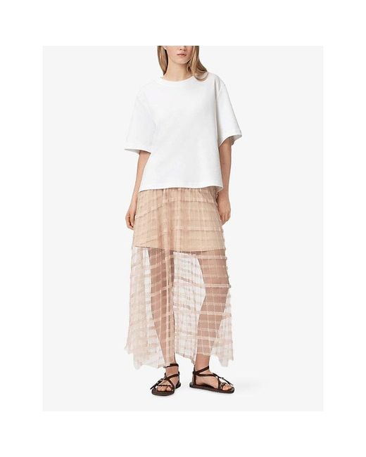 AllSaints Natural Celia Lace-Trim Mesh Midi Skirt