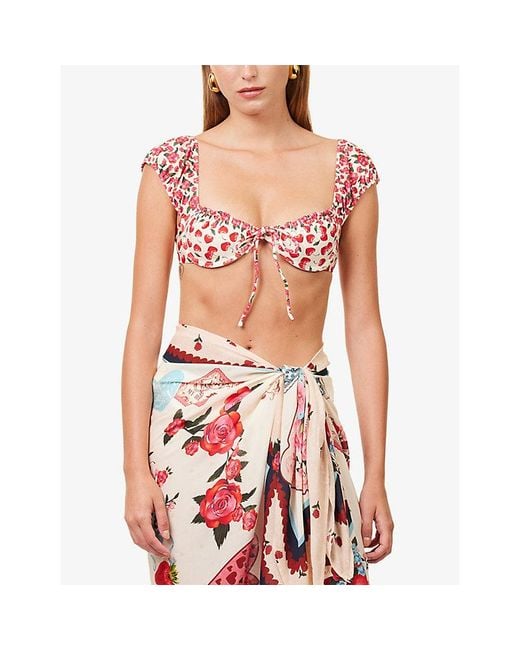 Agua Bendita Red Lupita Scoop-Neck Bikini Top