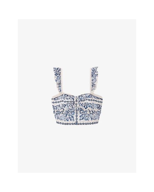 Claudie Pierlot White Ruffled Bustier Linen Top