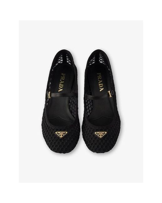 Prada Black Brand-Plaque Mesh Courts