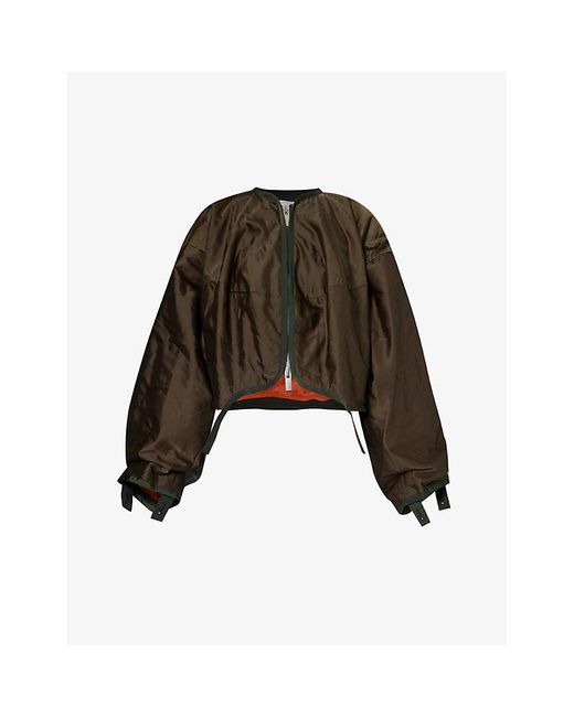 Sacai Green Asymmetric-hem Cropped Woven-blend Jacket