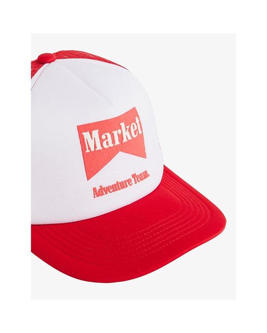 Market Red Adventure Team Brand-print Woven Baseball Cap for men