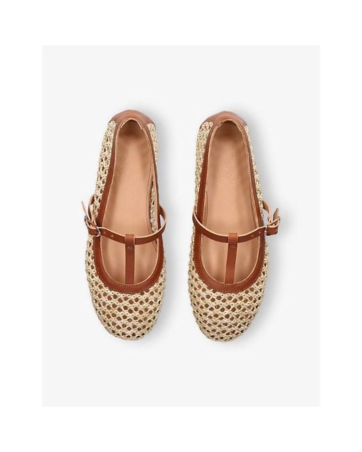 Ancient Greek Sandals Natural Aerati Raffia And Leather Ballet Flats