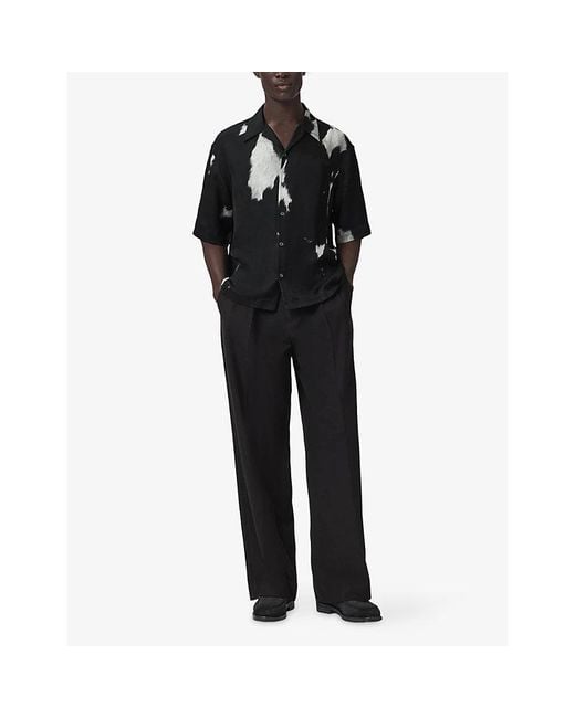 AllSaints Black Templar Graphic-Print Short-Sleeve Woven Shirt for men