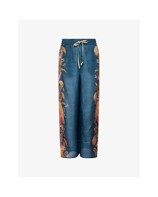 Zimmermann Ascension Relaxed-Fit Silk Trousers in Blue | Lyst