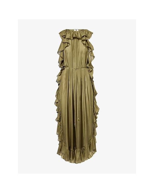 Zimmermann Cascadian Ruffled Silk Midi Dress in Green | Lyst