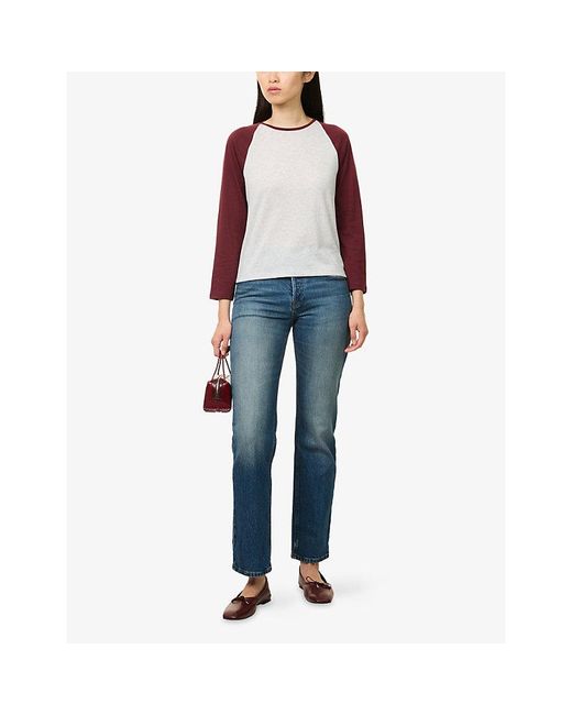 GOOD AMERICAN Red Long-Sleeve Raglan Cotton-Jersey T-Shirt