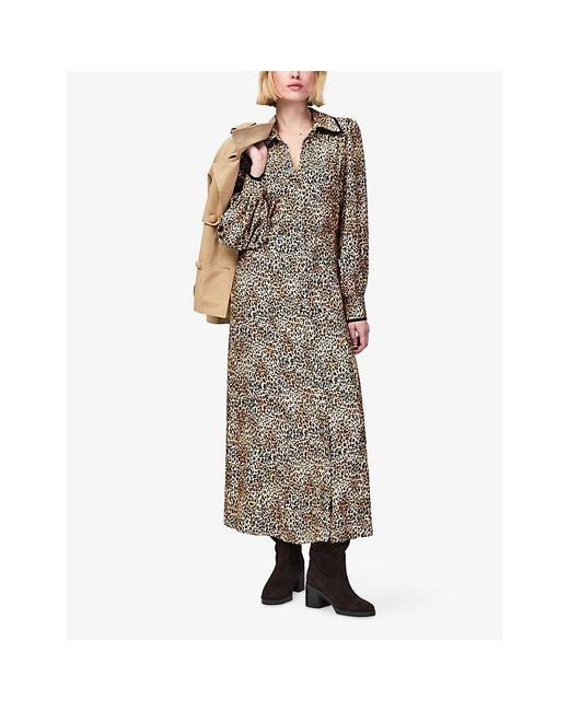 Ro&zo Natural Collared Leopard-Print Woven Maxi Dress
