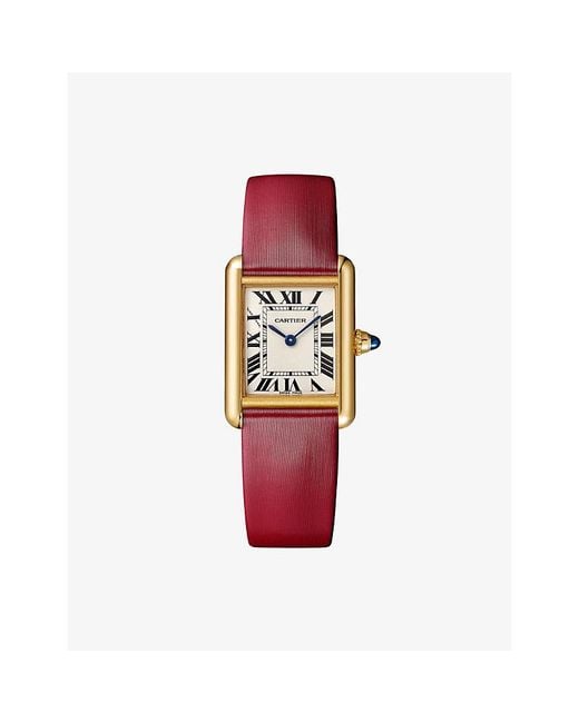 Cartier Red Tank Américaine Small 18Ct- And Leather Automatic Watch 29.5Mm