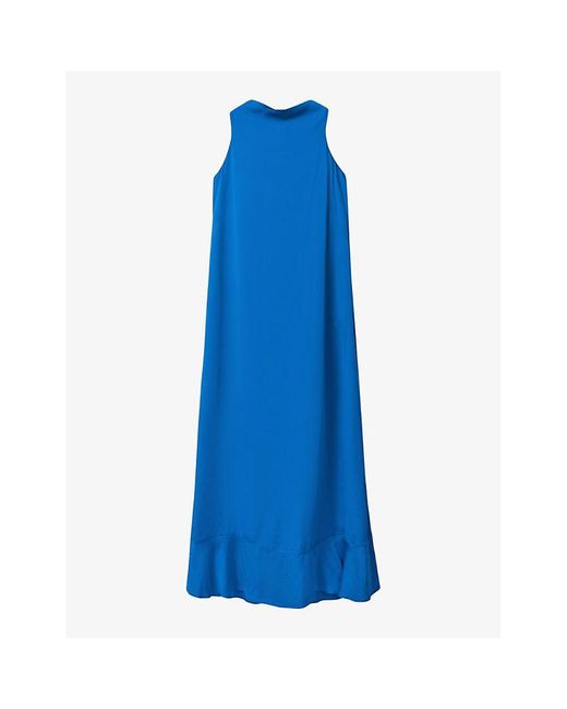 Reiss Blue Dina Cowl-neck Satin Maxi Dress