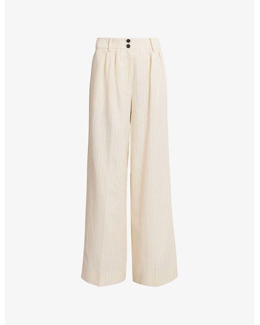 AllSaints White Payton Wide-leg High-rise Cotton And Linen-blend Trousers
