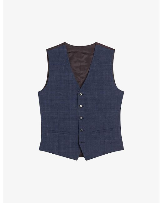 Ted Baker Blue Chelarw Slim-fit Check Wool Waistcoat for men