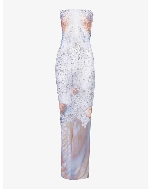 DI PETSA White Sea Foam Graphic-print Stretch-recycled-polyester Maxi Dress