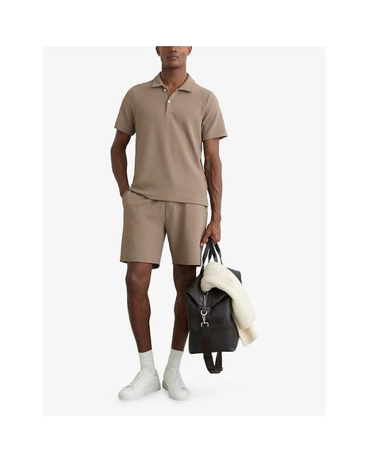 Reiss Brown Kennedy Buttoned Textured Polo Top for men