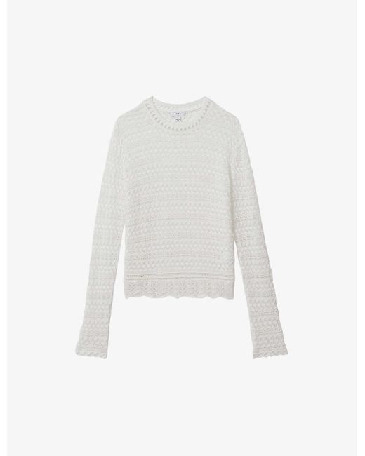 Reiss White Sim Crochet-knit Woven Top