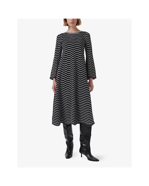 eem Black Jacquard-Pattern Knitted Midi Dress
