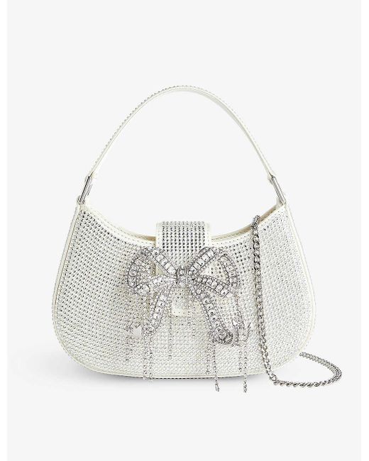 Self-Portrait White Bow-embellished Woven Top-handle Bag
