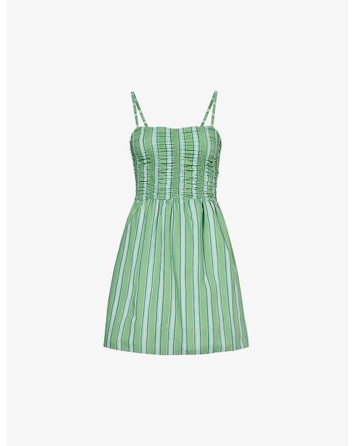 Faithfull The Brand Green Rhea Stripe-pattern Organic Cotton Poplin Mini Dress