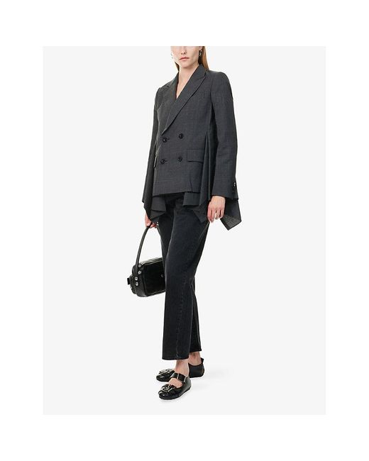 Sacai Blue Glen-Check Pleated Wool Blazer
