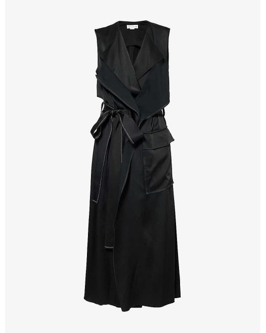 Victoria Beckham Black Trench V-neck Satin Dress