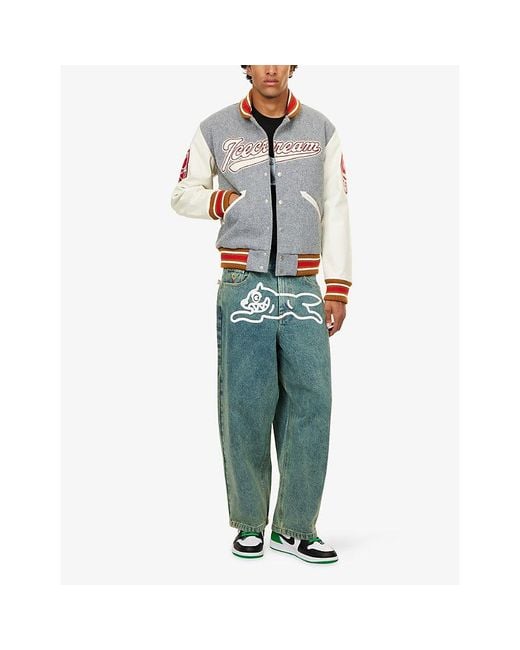 ICECREAM Gray Waitress Varsity Brand-Patch Woven Jacket for men