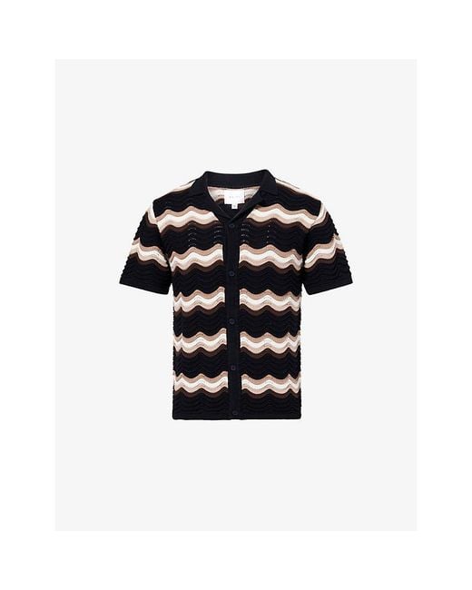 Raith Black Primavera Wavy Crochet Cotton-Knit Shirt for men