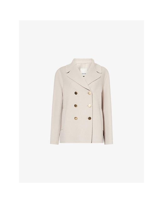 Max Mara Natural Double-Breasted Short Wool Jacket
