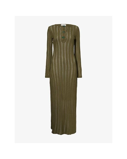 4th & Reckless Green Evi Beaded Crochet Maxi Dress