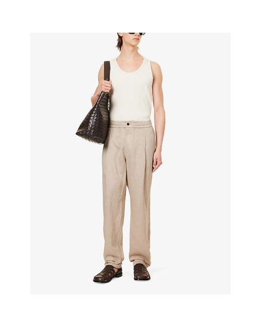 Giorgio Armani Natural Relaxed-fit High-rise Tapered-leg Linen Trousers for men