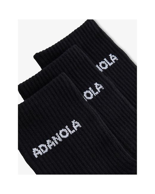 ADANOLA Black Logo-Intarsia Ribbed Pack Of Three Cotton-Blend Socks
