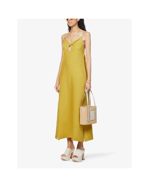 Casa Raki Lara Cut-out Organic-linen Maxi Dress in Yellow | Lyst