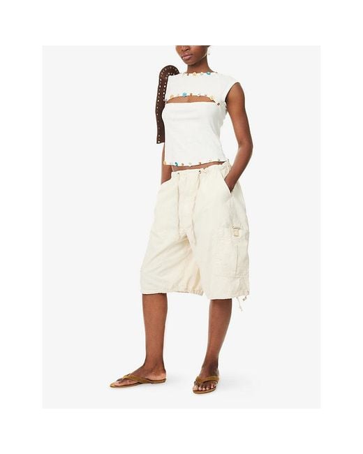 Jaded London Natural Parachute Cargo Cotton Shorts