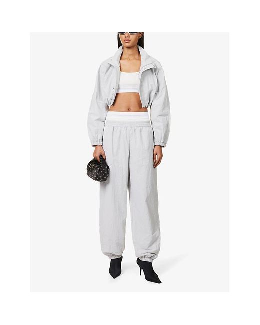 Alexander Wang White Funnel-neck Cropped Shell Jacket