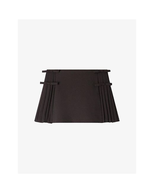 Sandro Black Pleated Mid-Rise Wool-Blend Mini Skirt