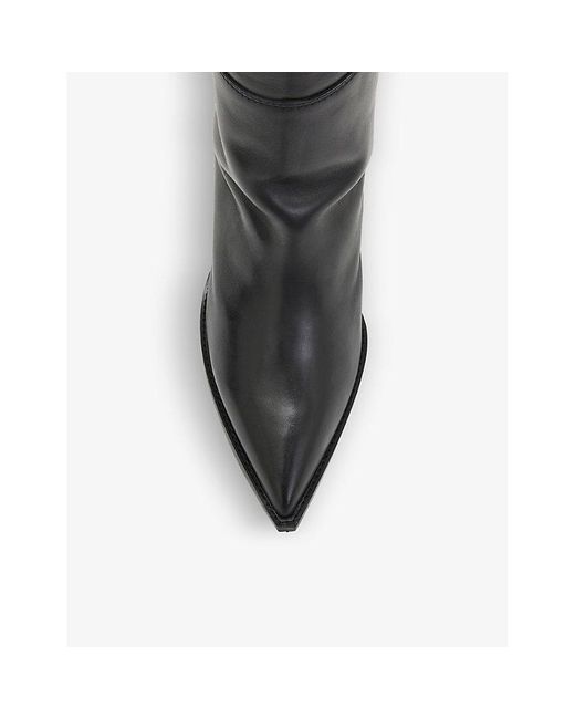 AllSaints Black Reina Pointed-toe Knee-high Leather Boots
