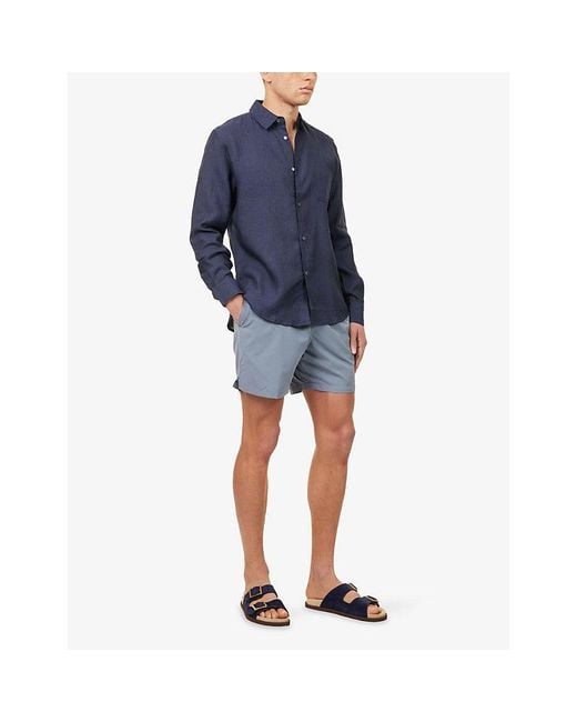 Derek Rose Blue Monaco Long-Sleeve Linen Shirt for men
