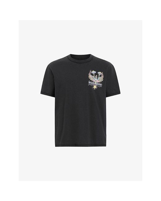 AllSaints Black Strummer Graphic Logo-print Organic-cotton T-shirt for men