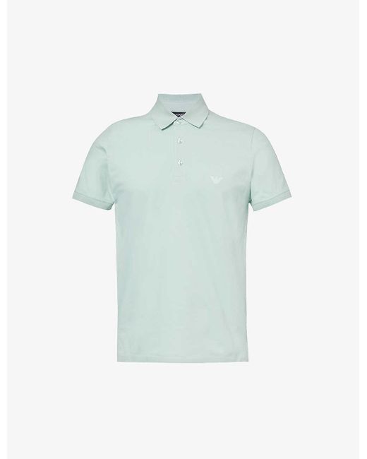 Emporio Armani Blue Brand-embroidered Regular-fit Stretch-cotton-piqué Polo Shirt X for men