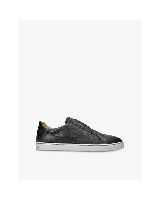 Magnanni Shoes Black Laceless Leather Low-Top Trainers for men