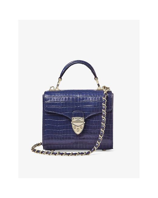 Aspinal Blue Mayfair Mini Croc-embossed Leather Top-handle Bag