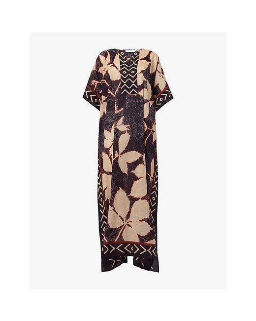 eem Multicolor Notch-Neck Floral Print Cotton Kaftan