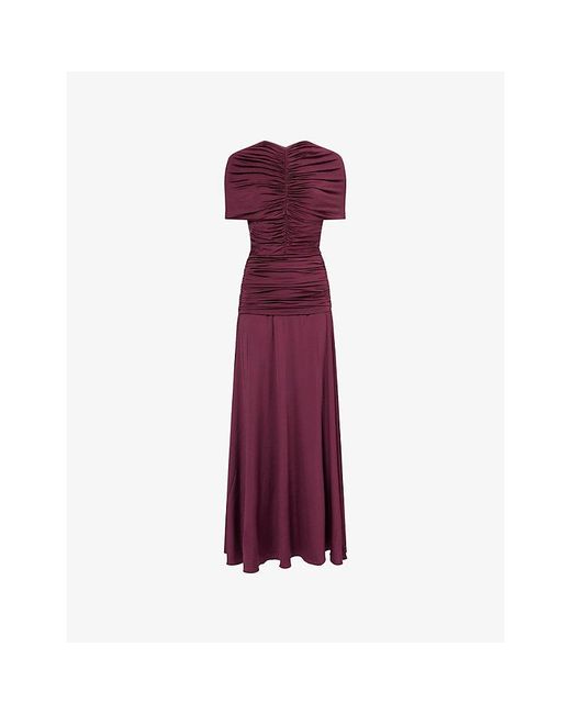 Self-Portrait Purple Caped-Sleeve Gathered Jersey Maxi Dress
