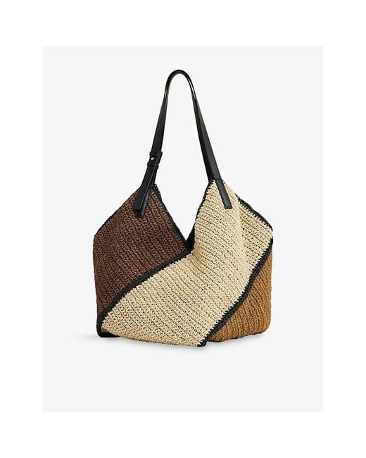Reiss Metallic Farrah Colour-Block Raffia Tote Bag