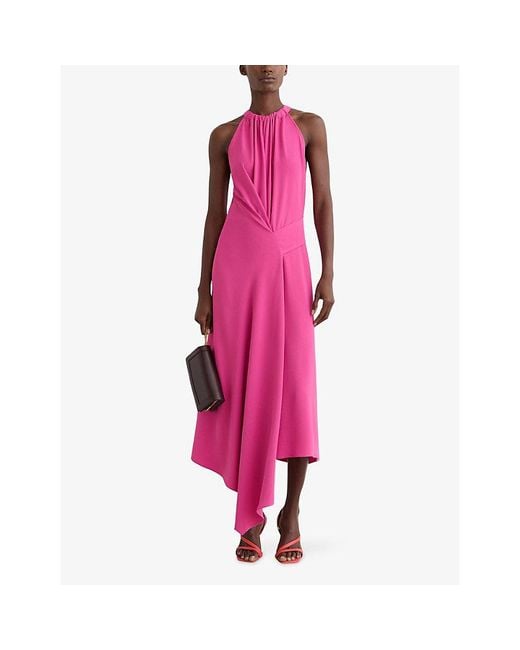 Reiss Pink Maeve Drape-Detail Sleeveless Woven Midi Dress